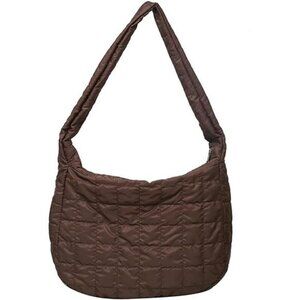 Women Brown Puffer Tote Bags Lightweight Quilted Padding Shoulder Bag